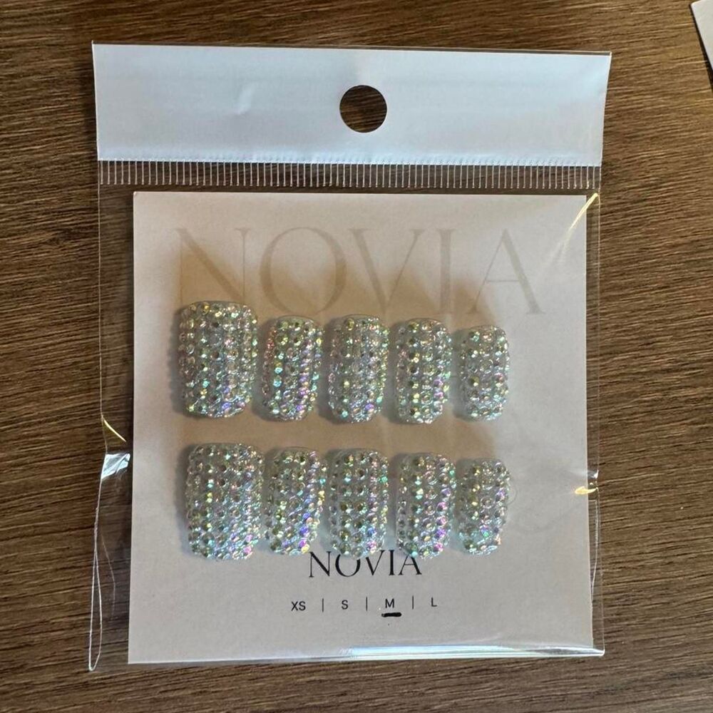 Silver Rhinestone Press On Nails | Full Bling Crystal Nails  | Size Medium